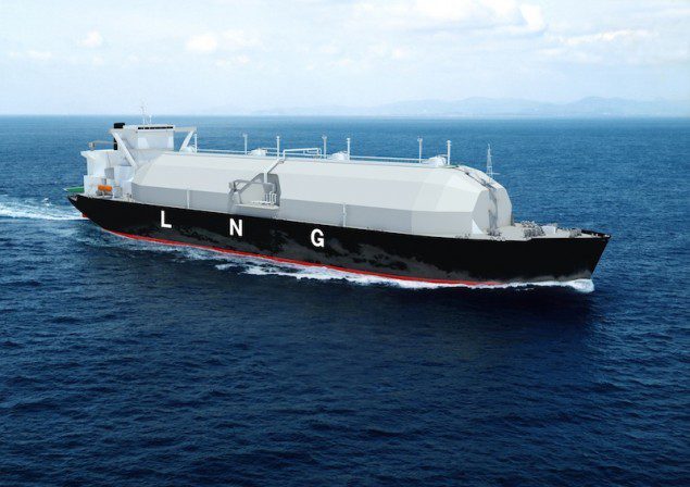 The "Sayaendo" has a peapod-shaped continuous cover over spherical LNG tanks that is integrated with the ship's hull, enabling a more efficient ship structure and reductions in weight and size. MHI has so far received orders for five such units with the first ship currently under construction. Illustration MHI
