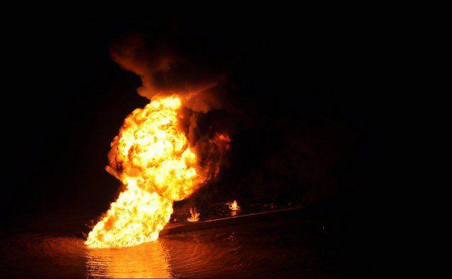 A pipeline burns after an allision with Shanon E. Setton near Bayou Perot 30 miles south of New Orleans, March 12, 2013. The Coast Guard is working with federal, state and local agencies in response to this incident to ensure the safety of responders and contain and clean up any oil that is leaking. (U.S. Coast Guard photo courtesy of Coast Guard Air Station New Orleans) Read more: http://www.dvidshub.net/image/885208/coast-guard-responds-allision-oil-spill-south-new-orleans#.UUCqLFpARqh#ixzz2NRFvxhvn