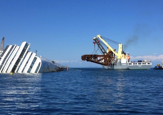 In April, the largest subsea platform used to upright the ship was installed as salvage efforts move forward. Photo: Parbuckling Project