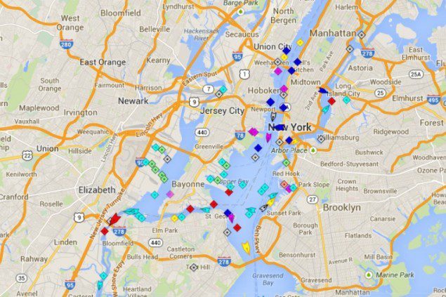 AIS vessel data for New York Harbor provided by MarineTraffic.com