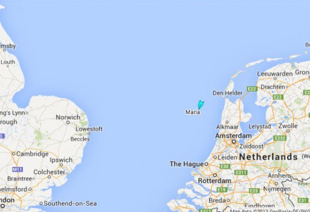 The screenshot shows the last position recorded for Maria in the North Sea. AIS provided by MarineTraffic.
